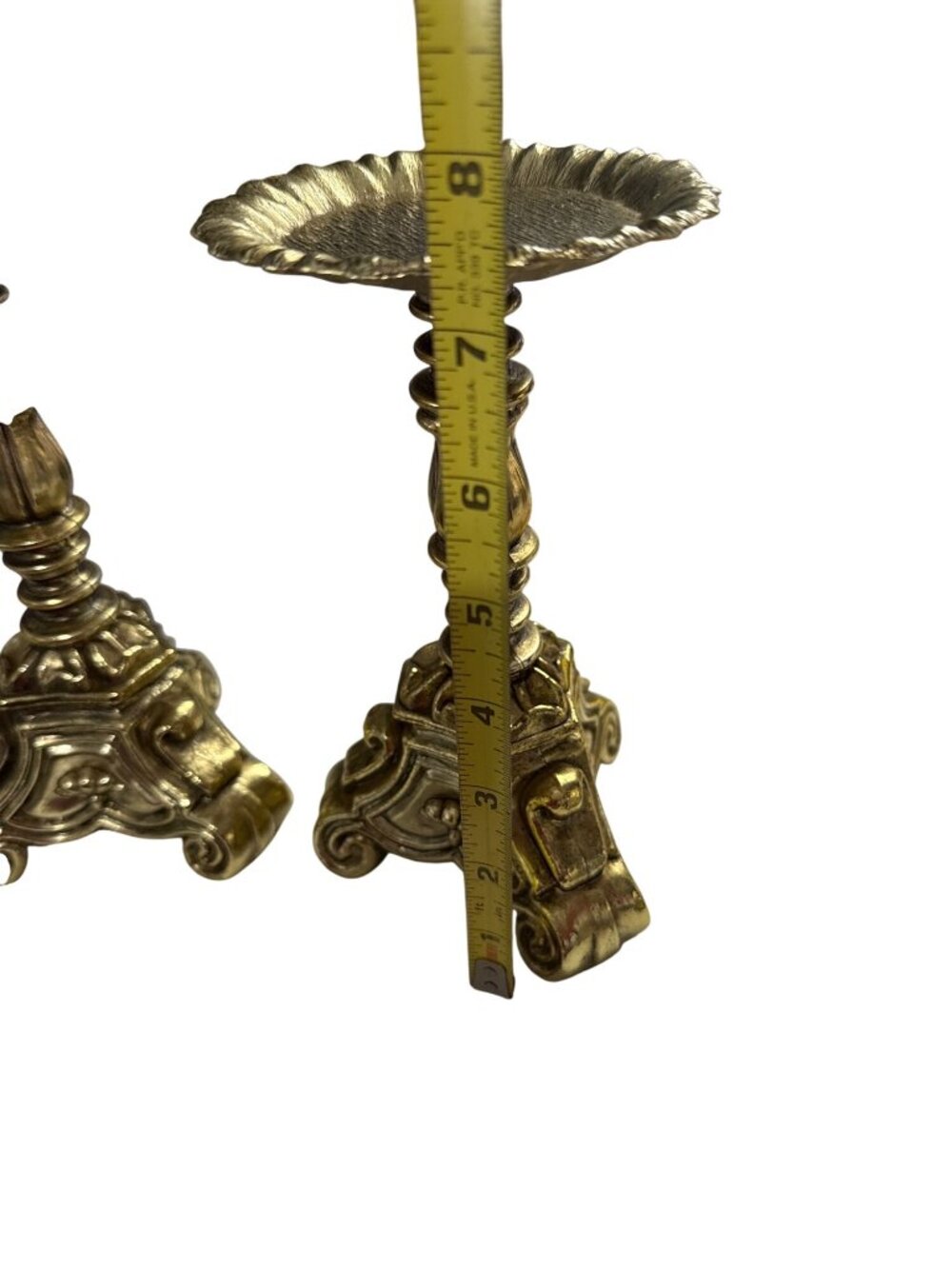 Vintage Set of 2 Rubel Baroque Gold Metal Candle Holders 7.5 Inches Tall - Picture 3 of 4